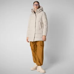 Women's Hooded Animal free Puffer Coat Tatiana in Shore Beige