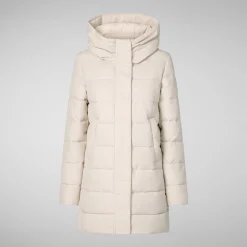 Women's Hooded Animal free Puffer Coat Tatiana in Shore Beige