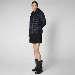 Women's Hooded Animal free Puffer Jacket Alexis in  Blue Black