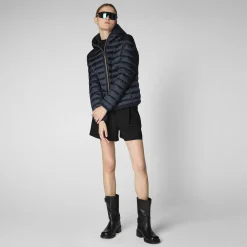 Women's Hooded Animal free Puffer Jacket Alexis in  Blue Black