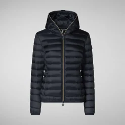 Women's Hooded Animal free Puffer Jacket Alexis in  Blue Black