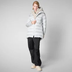Women's Hooded Animal free Puffer Coat Matilda with Faux Fur in Fog Grey