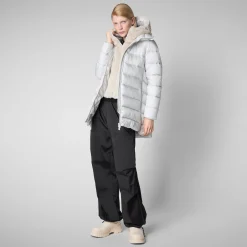 Women's Hooded Animal free Puffer Coat Matilda with Faux Fur in Fog Grey