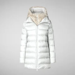 Women's Hooded Animal free Puffer Coat Matilda with Faux Fur in Fog Grey