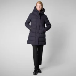 Women's Hooded Animal free Puffer Coat Tatiana in Blue Black