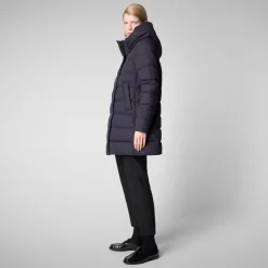 Women's Hooded Animal free Puffer Coat Tatiana in Blue Black