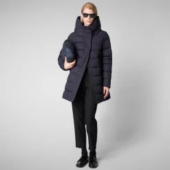 Women's Hooded Animal free Puffer Coat Tatiana in Blue Black