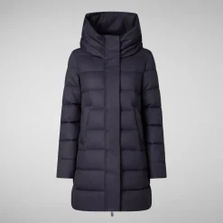 Women's Hooded Animal free Puffer Coat Tatiana in Blue Black
