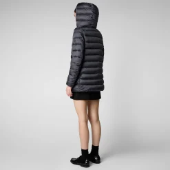Women's Hooded Animal free Puffer Coat Drimia in Ebony Grey