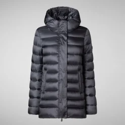 Women's Hooded Animal free Puffer Coat Drimia in Ebony Grey