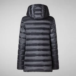 Women's Hooded Animal free Puffer Coat Drimia in Ebony Grey