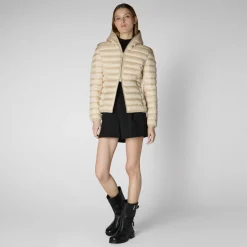 Women's Hooded Animal free Puffer Jacket Alexis in Shore Beige