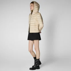 Women's Hooded Animal free Puffer Jacket Alexis in Shore Beige