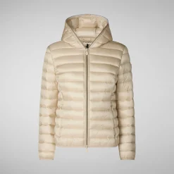 Women's Hooded Animal free Puffer Jacket Alexis in Shore Beige