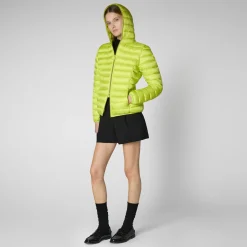 Women's Hooded Animal free Puffer Jacket Alexis in Lichen Green