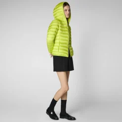 Women's Hooded Animal free Puffer Jacket Alexis in Lichen Green