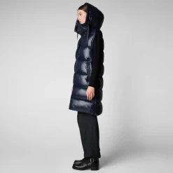 Women's Hooded Animal free Puffer Vest Iria in blue black