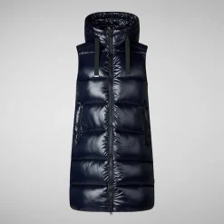 Women's Hooded Animal free Puffer Vest Iria in blue black