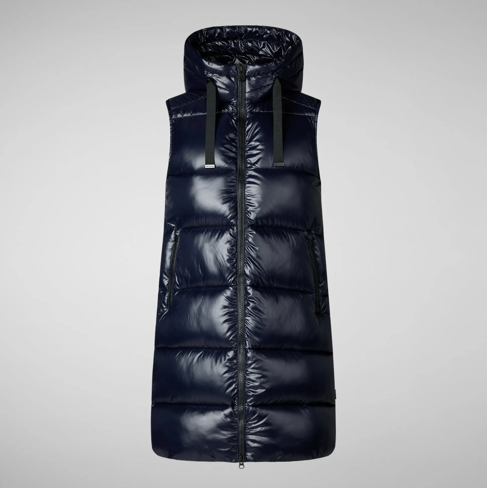 Women's Hooded Animal free Puffer Vest Iria in blue black
