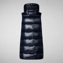 Women's Hooded Animal free Puffer Vest Iria in blue black