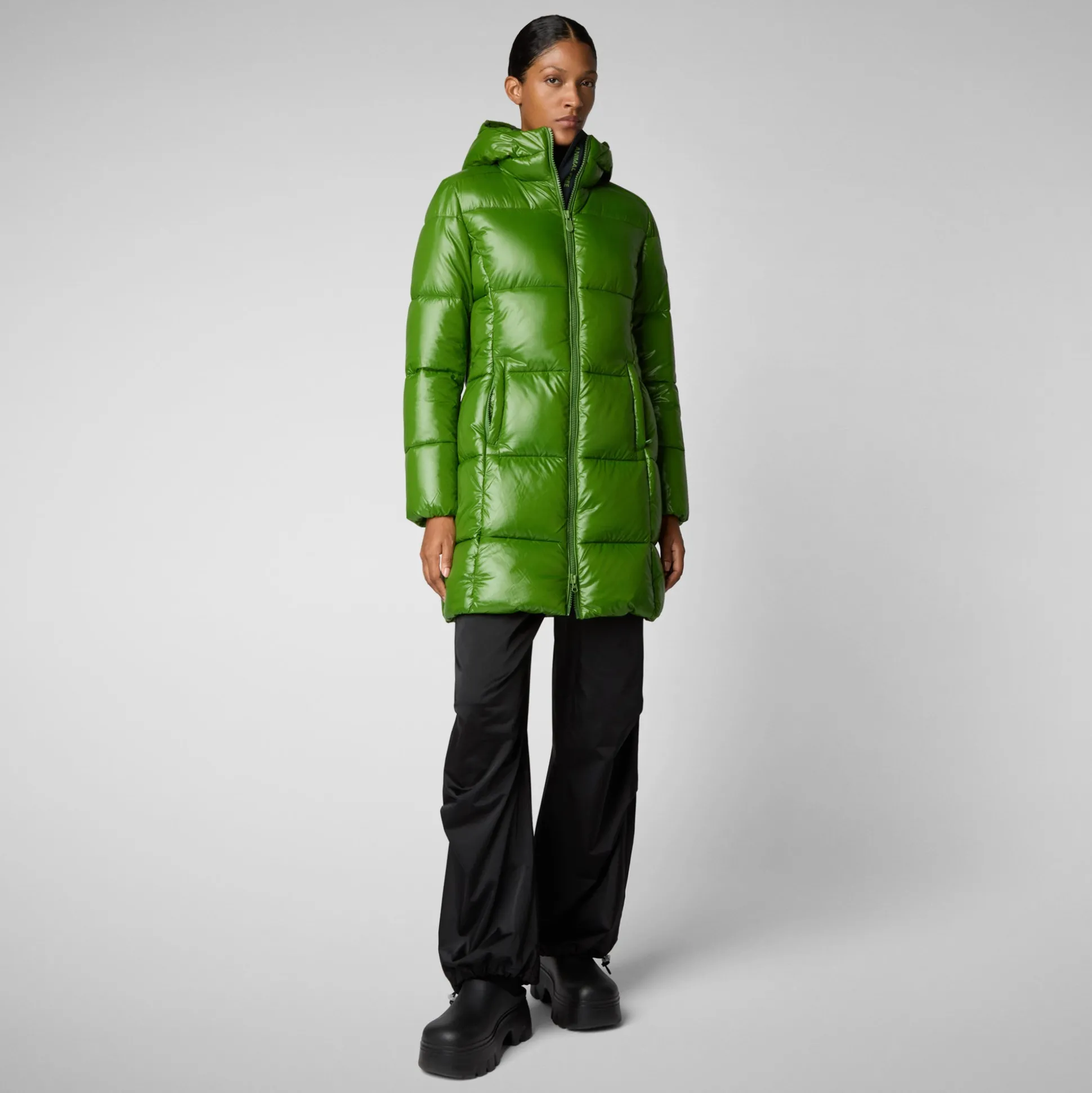 Women's Hooded Animal free Puffer Jacket Ines in Grass Green