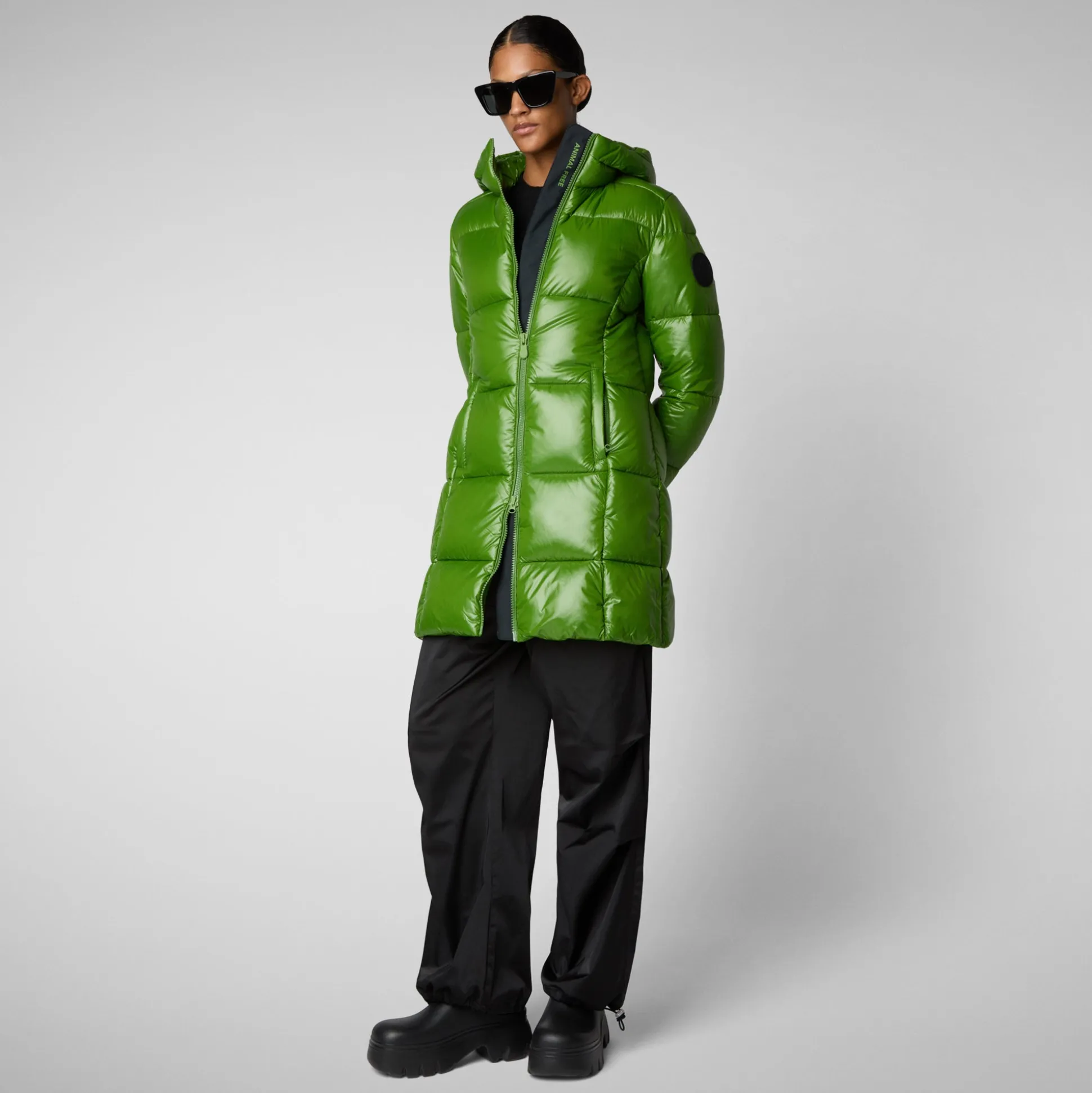 Women's Hooded Animal free Puffer Jacket Ines in Grass Green