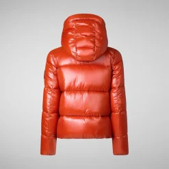 Women's Hooded Animal free Puffer Jacket Biddy in Maple Orange