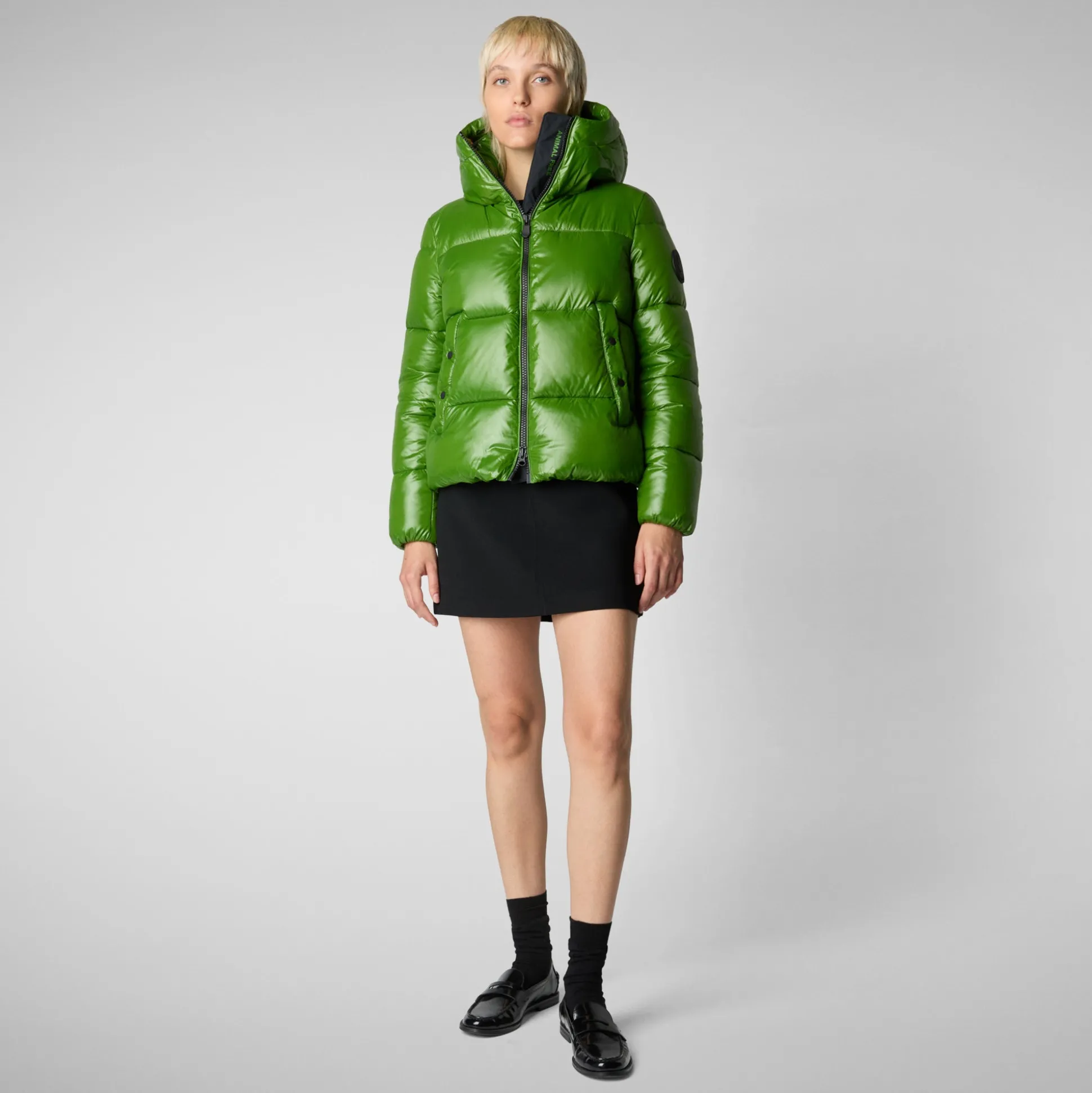 Women's Hooded Animal free Puffer Jacket Biddy in Grass Green