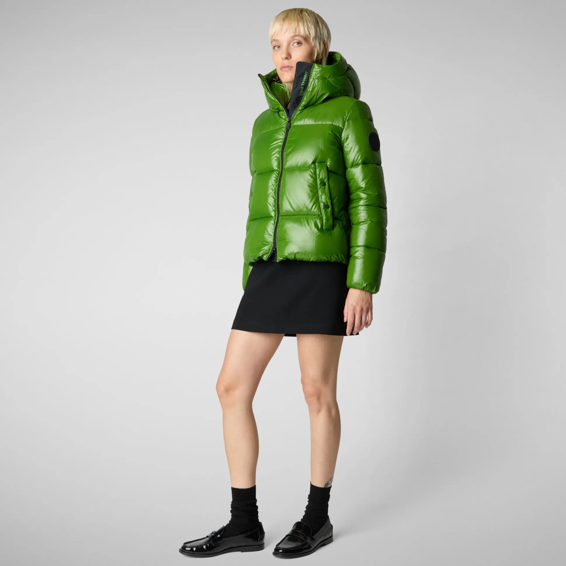Women's Hooded Animal free Puffer Jacket Biddy in Grass Green