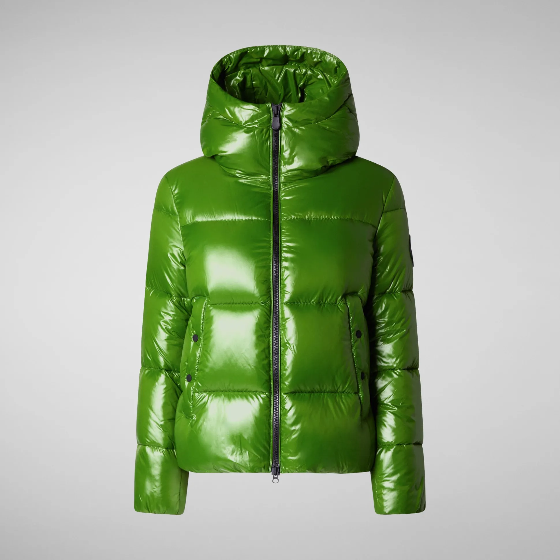 Women's Hooded Animal free Puffer Jacket Biddy in Grass Green