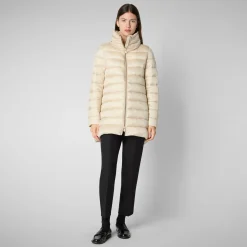 Women's Hooded Animal free Puffer Coat Lydia in shore Beige