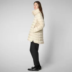 Women's Hooded Animal free Puffer Coat Lydia in shore Beige