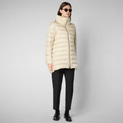Women's Hooded Animal free Puffer Coat Lydia in shore Beige