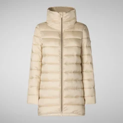 Women's Hooded Animal free Puffer Coat Lydia in shore Beige