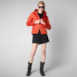 Women's Hooded Animal free Puffer Jacket Alexis in Maple Orange