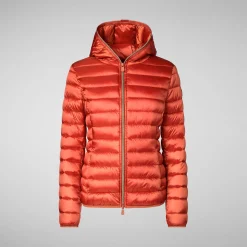 Women's Hooded Animal free Puffer Jacket Alexis in Maple Orange
