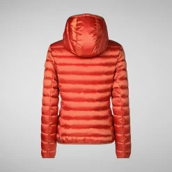 Women's Hooded Animal free Puffer Jacket Alexis in Maple Orange