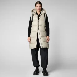 Women's Hooded Animal free Puffer Vest Iria in Rainy Beige