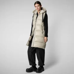Women's Hooded Animal free Puffer Vest Iria in Rainy Beige