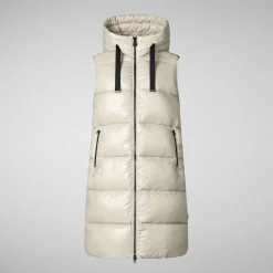 Women's Hooded Animal free Puffer Vest Iria in Rainy Beige