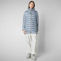 Women's Hooded Animal free Puffer Coat Lydia in blue fog