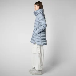 Women's Hooded Animal free Puffer Coat Lydia in blue fog