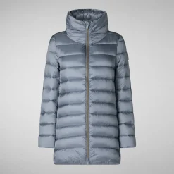Women's Hooded Animal free Puffer Coat Lydia in blue fog