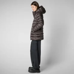 Women's Hooded Animal free Puffer Coat Drimia in Brown Black