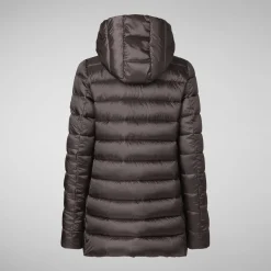 Women's Hooded Animal free Puffer Coat Drimia in Brown Black