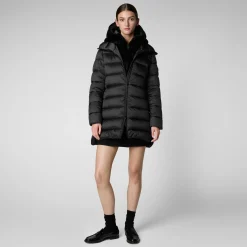 Women's Hooded Animal free Puffer Coat Matilda with Faux Fur in Black