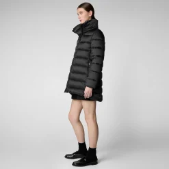 Women's Hooded Animal free Puffer Coat Matilda with Faux Fur in Black