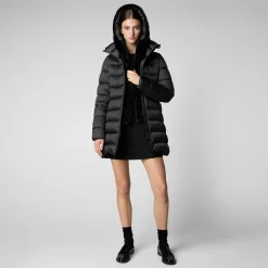 Women's Hooded Animal free Puffer Coat Matilda with Faux Fur in Black
