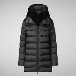 Women's Hooded Animal free Puffer Coat Matilda with Faux Fur in Black
