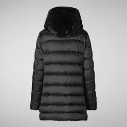 Women's Hooded Animal free Puffer Coat Matilda with Faux Fur in Black